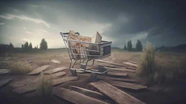 eco packages in shopping cart, sustainable consumerism
