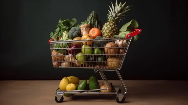 shopping cart full of sustainable groceries