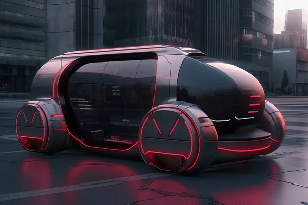 3d rendering of futuristic autonomous vehicle in the city