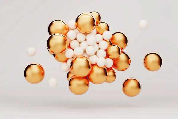 Various Golden White Spheres Different Sizes White Background Abstract Conceptual Royalty Free Stock Images