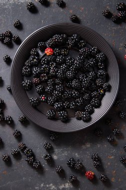 Taze toplanmış böğürtlen tabağı