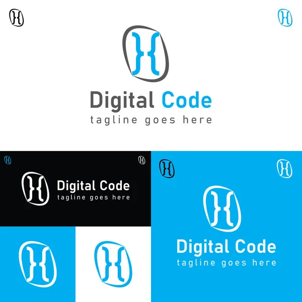 Kodlama Şirketi Logosu Minimalist Dijital Kod Logosu Program Simgesi Vektör — Stok Vektör