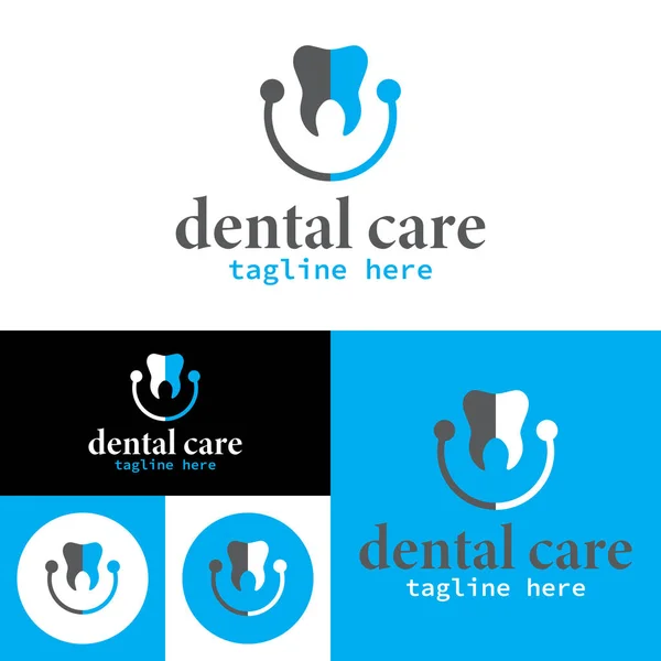 Clínica Cuidado Dental Mínima Logo Azul Blanco Negro Vector Illustration — Vector de stock