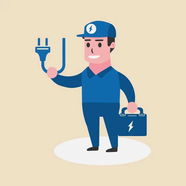Electrician Carrying Bag Ready Isolated Background Vector Illustration Flat Design — Stock Vector