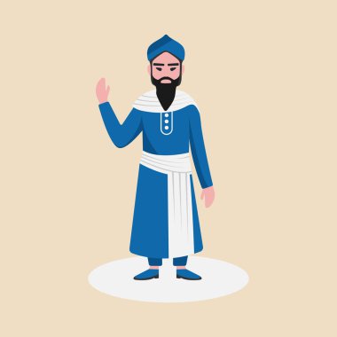 Hintli bir aziz. Hint Pandit, Swami, Pujari, guru geleneksel kıyafetler giyiyor. Vector Illustration.