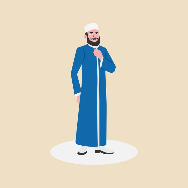 一个穆斯林伊玛目的男人穆斯林男子穆夫提 信仰伊斯兰教的男子 身穿传统服装 病媒图解 — 图库矢量图片