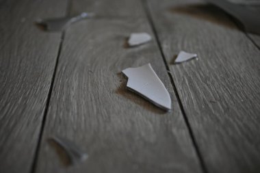 Kırık vazo, yerde vazo parçaları, mutfak zemininde kırık vazo.,