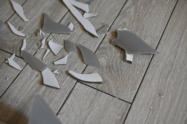 Kırık vazo, yerde vazo parçaları, mutfak zemininde kırık vazo.,