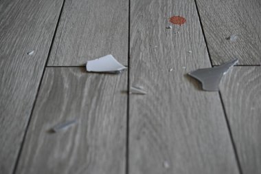 Yerdeki cam kırıkları. 