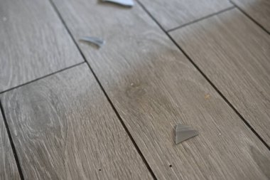 Yerdeki cam kırıkları. 