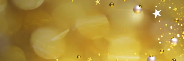 Рендеринг Полета Золотых Рождественских Шаров Звезд Золотом Фоне Баннер Вашего — стоковое фото