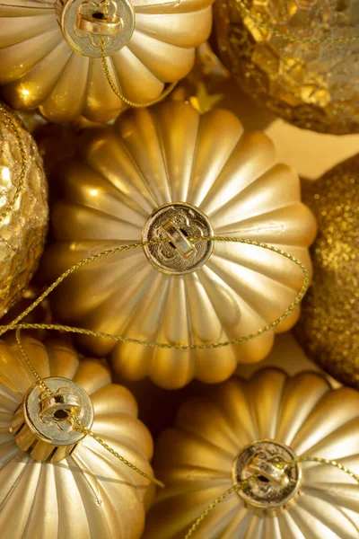 Macro Detail Beautiful Shiny Golden Christmas Baubles Your Festive Christmas —  Fotos de Stock