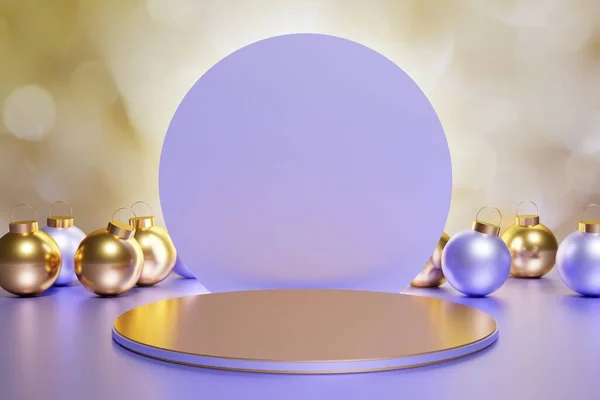 Weergave Van Prachtige Metallic Paarse Gouden Kerstballen Met Een Gouden — Stockfoto