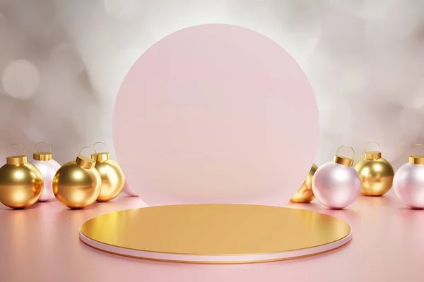 Weergave Van Prachtige Metallic Roze Gouden Kerstballen Met Een Gouden — Stockfoto