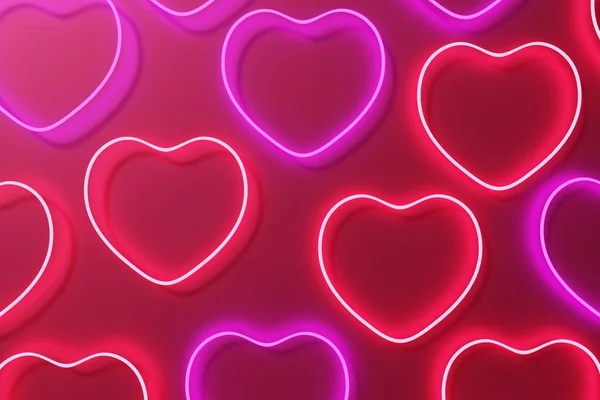 Рендеринг Пурпурного Неонового Рисунка Сердца Розовом Фоне День Святого Валентина — стоковое фото