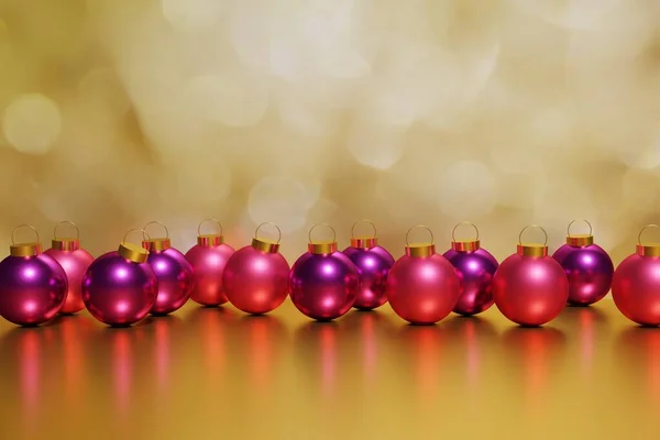 Renderizado Bolas Navidad Color Magenta Sobre Fondo Bokeh Dorado Para —  Fotos de Stock