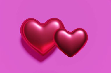 Sevgililer Günü için pembe arka planda iki pembe kalp deseninin 3D görüntüsü