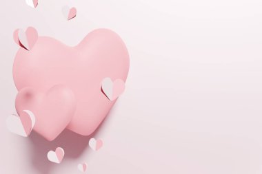 Sevgililer Günü için pembe arka planda 3D pastel pembe kalp deseni.