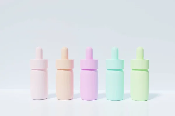 Render Dari Botol Serum Berwarna Pastel Pada Latar Belakang Biru — Stok Foto