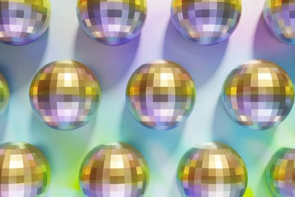 stock image 3d render of shiny disco ball pattern on a holographic pastel background