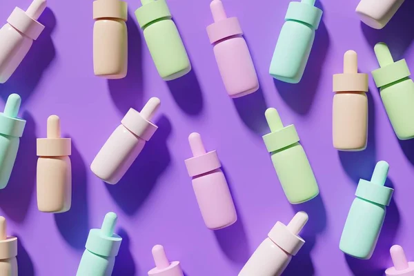 Візуалізація Пастельних Пляшок Сироватки Яскраво Фіолетовому Фоні Вашого Проекту Краси — стокове фото