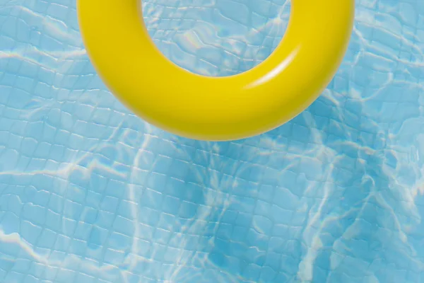 Gele Ronde Donut Zwembad Drijven Een Helder Blauw Zwembad Voor — Stockfoto