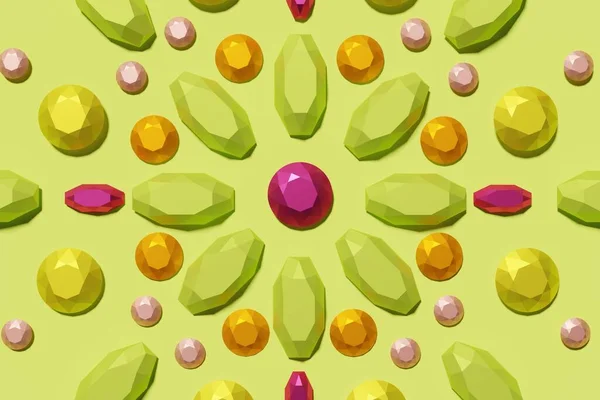 Weergave Van Prachtige Kleurrijke Edelsteen Mandala Patroon Een Limoen Groene — Stockfoto