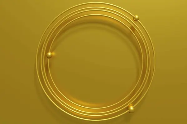 Renderização Anéis Metálicos Dourados Esferas Fundo Ouro Metálico Para Seu — Fotografia de Stock