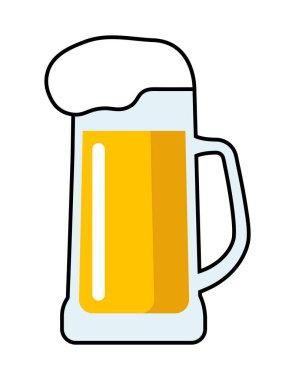 Beyaz arka planda büyük köpüklü bira bardağı var.