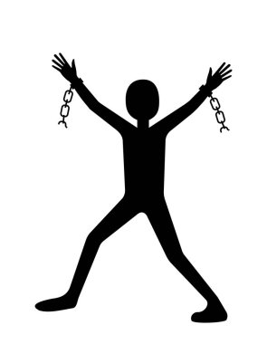 Beyaz arka planda zincirsiz bir adamın kavramsal posteri