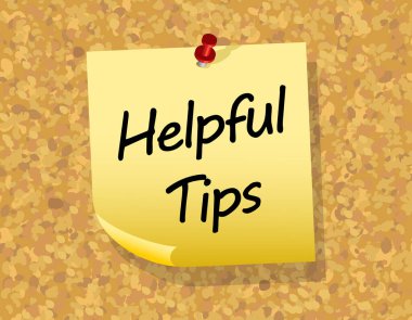 Çivilenmiş kağıt levhası ve yararlı ipuçları metni olan mantar tahtası