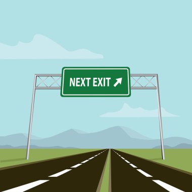 Bir sonraki çıkış yolu ve dağ arkaplanı olan otoyol.