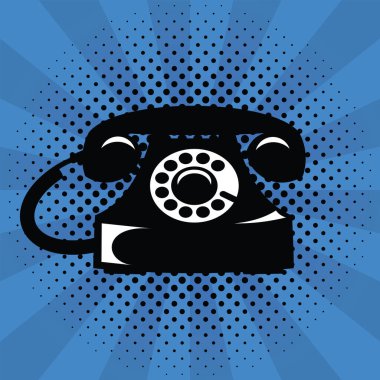 Mavi noktalı arka planda pop sanat tarzı telefon