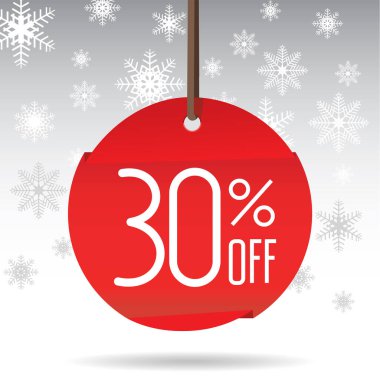 Arkaplanda% 30 indirimli kar taneli kırmızı etiket