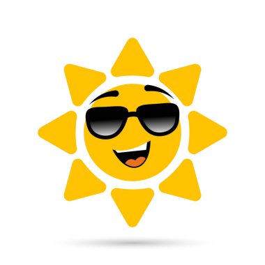 Sarı güneş gülen gözlük takıyor beyaz arka planda izole edilmiş