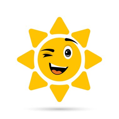 Sarı güneş gülüşü beyaz arka planda izole edilmiş.
