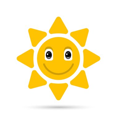 Sarı güneş tebessümü beyaz arkaplanda izole.