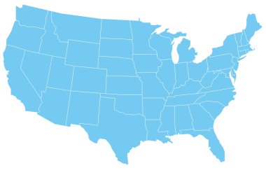 Bölgeli mavi monokrom ABD haritası