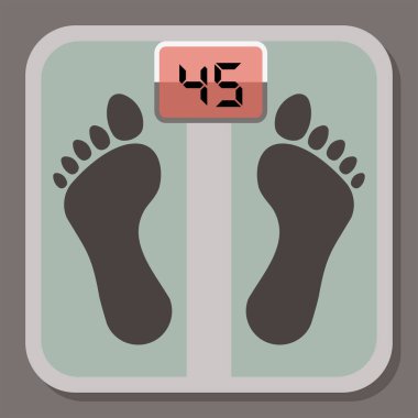 Yetersiz beslenme, ağırlık ölçeği 45 kilogram, vektör illüstrasyonu 