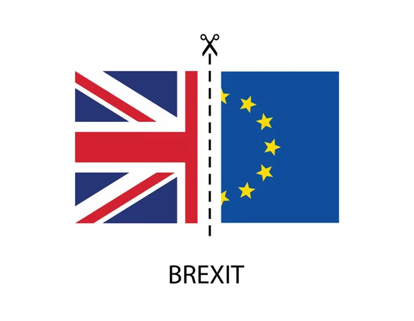 Avrupa Birliği Büyük Britanya Bayraklarını Kesen Makas Brekit Konsepti — Stok Vektör