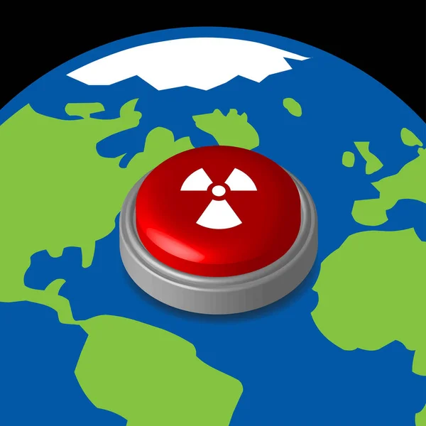 Planeta Terra Com Botão Radioativo Vermelho — Vetor de Stock