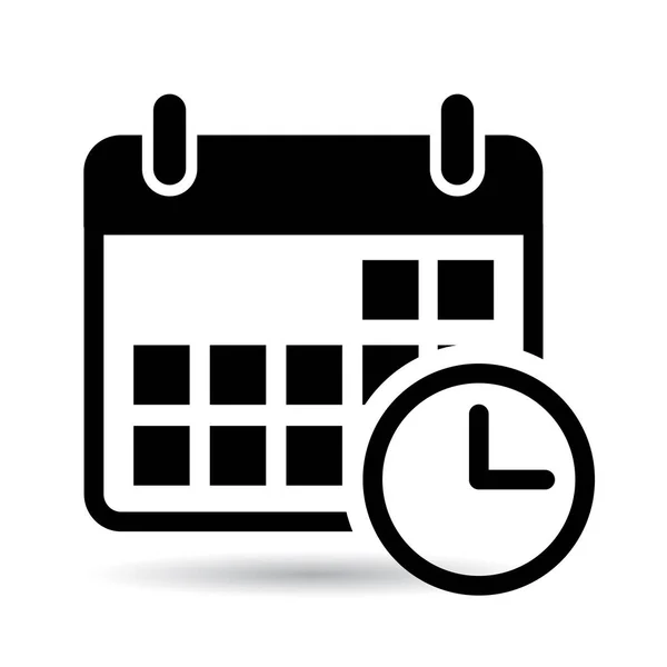 Schwarz Weiß Einfacher Kalender Mit Uhr — Stockvektor