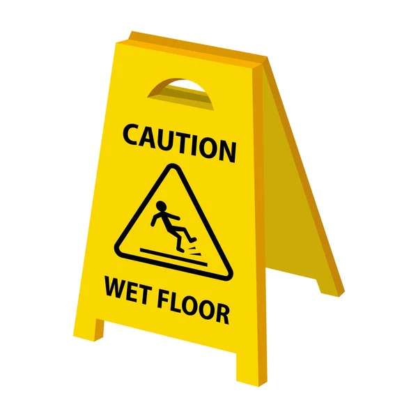 Yellow Sign Wet Floor Caution Text — Stock Vector