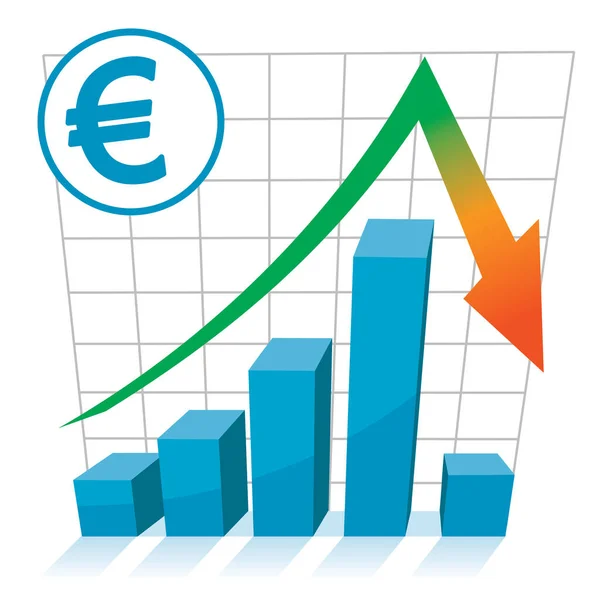 Gráfico Euro Com Queda Moeda — Vetor de Stock