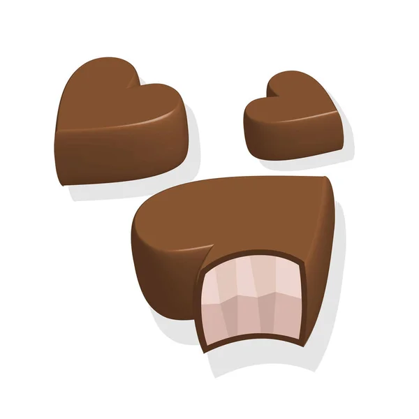 Σοκολάτα Σχήμα Καρδιάς Καραμέλες Που Απομονώνονται Λευκό Φόντο — Διανυσματικό Αρχείο