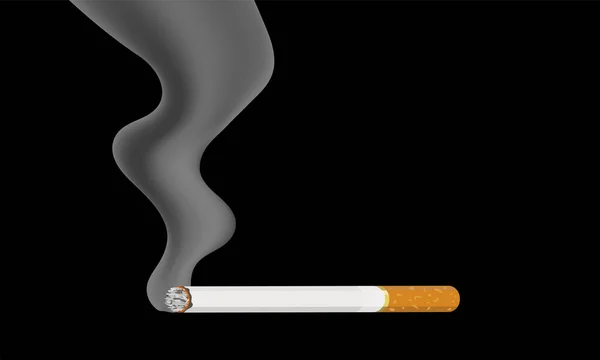 黑色复印空间背景上有烟的香烟 — 图库矢量图片
