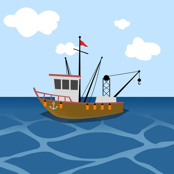 Enkel Illustration Fiskebåt Havet — Stock vektor