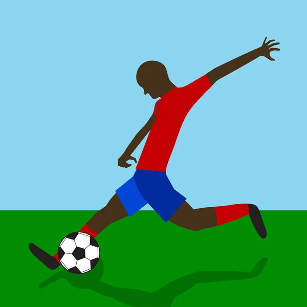 Silueta Jugador Fútbol Africano Jugando Juego Campo Verde — Archivo Imágenes Vectoriales