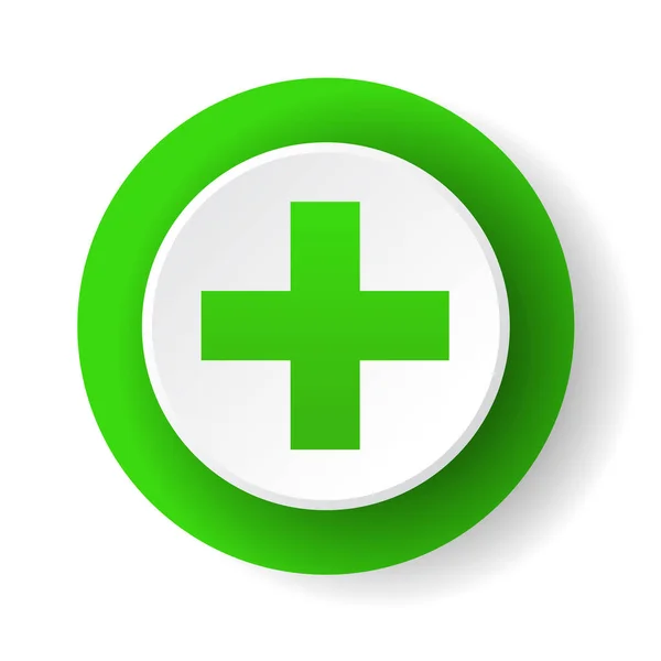 Πράσινο Κουμπί Πράσινο Σταυρό Απομονωμένο Λευκό Φόντο — Διανυσματικό Αρχείο