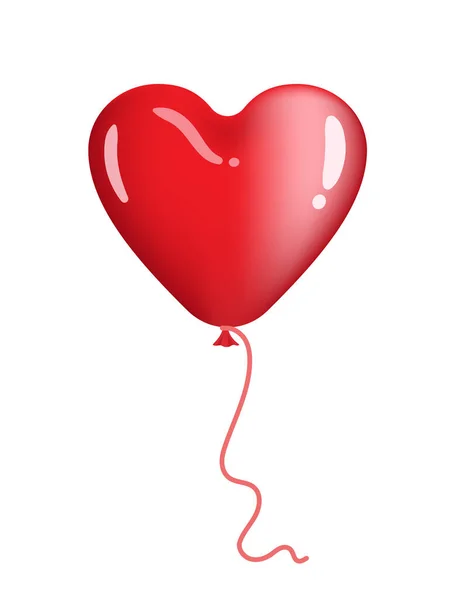 Rotes Herz Ballon Isoliert Auf Weißem Hintergrund — Stockvektor